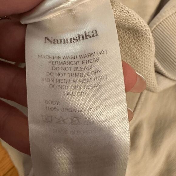 Nanushka Womens Beige Organic Cotton Embossed Logo Remy Pullover Sweatshirt XS - Picture 5 of 5